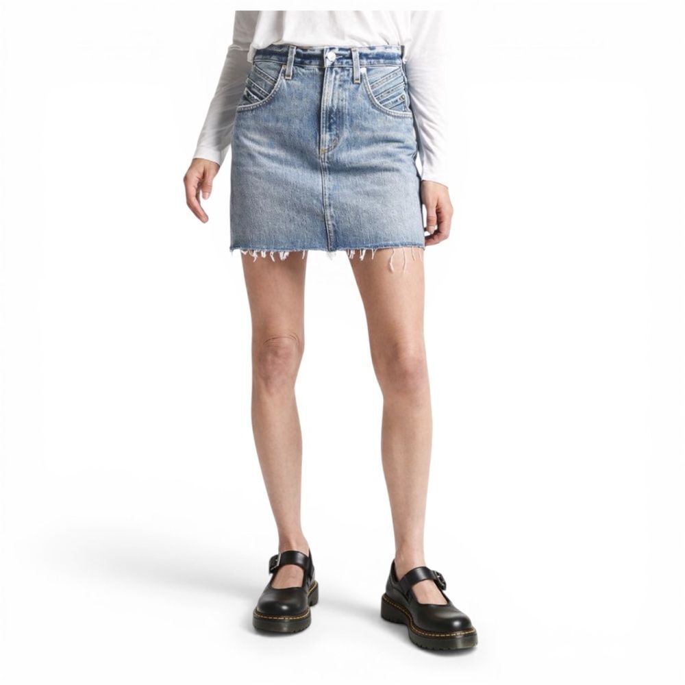 AGOLDE‎ V Waist Denim Mini Skirt 25 Blue Frayed Hem Y2K Street Style
